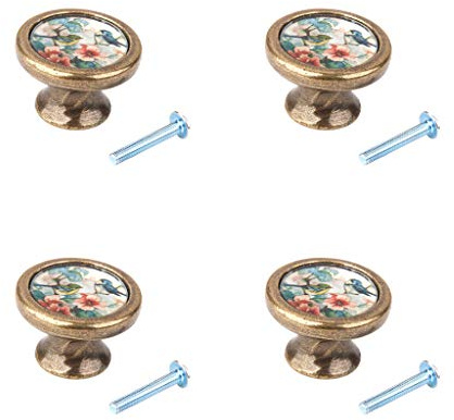 LOVIVER 4Packs Bird Flower Pattern Door Knobs Kitchen Cupboard Knobs | Drawer Pulls Cabinet Knobs Decorative Knobs and Pulls for Cupboards Draws Kitchen Dresser Wardrobe