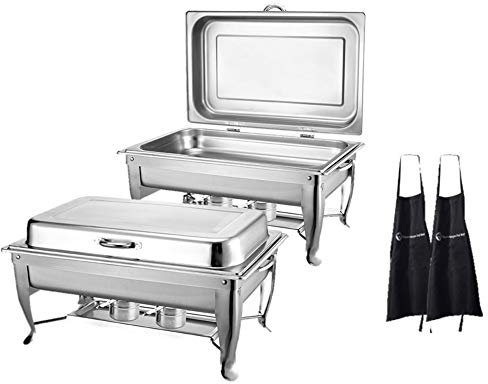 Paquete de 2 platos Delux con bisagras, marco plegable de acero inoxidable, calentador de alimentos y 2 delantales