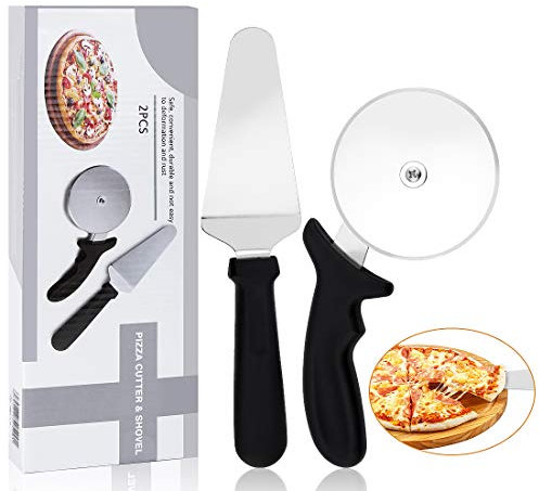 Pizzaschneider, Pizzaroller aus Edelstahl, Pizza Cutter, Pizza Schneideroller, Pizzaheber 2 in 1 Mit rutschfestem Griff, Für große und kleine Pizza