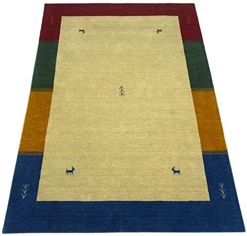 WAWA TEPPICH Wollteppich Beige 140 x 200 cm 100% Wolle handgewebt