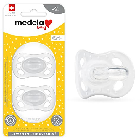 Medela Baby Pacifier | Newborn 0-2 Months | 2-Pack | Includes sterilizing case | Silicone- and BPA-Free | Supports Natural Suckling | Clear
