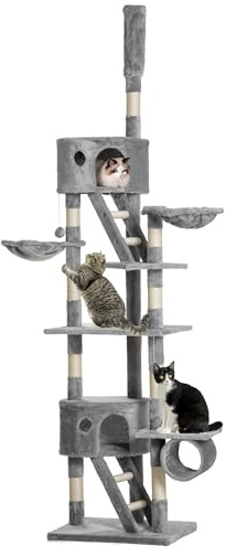 PawHut Katzenkratzbaum 240-260 cm Deckenhoch Kratzbaum groß Kletterbaum Katze Kratzbaum für große Katzen mit Sisalseil Hellgrau