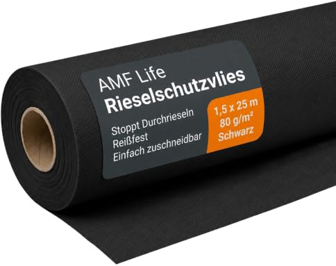 AMF Life Rieselskyddsfleece, grottskydd, golvskydd, underlag, täckfleece, 1,5 x 25 m, 80 g/m², svart