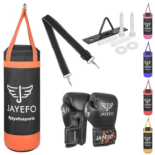 Jayefo Set för barn – 5 st boxningssäck för barn och R-6 handskar set för MMA, kickboxning, muay thai och karate, justerbara hängremmar inkluderar | bästa presenten till barn immunitet