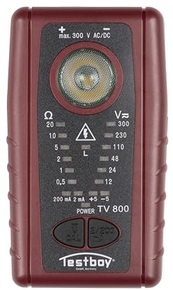 Testboy TV 800 Niederohmprüfgerät mit 200 mA gemäß EN 61557-4 (Durchgangstest inkl. Spannungstest bis zu 300 V AC/DC, integrierte hochleistungs LED, berührungsloser Spannungstester), Rot