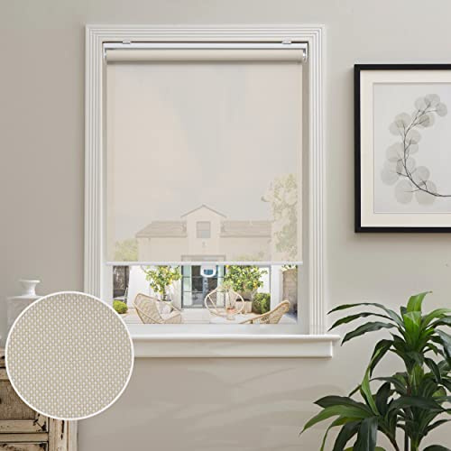 AOSKY Cordless Roller Shades for Windows Light Filtering Shades with 5% Openness Solar Screen Semi Sheer Roller Blinds UV Protection for Office and Home. Easy to Install 35 W x 72 H (Beige)