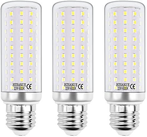 HZSANUE LED Maíz Bombilla 22W, 6000K Blanco Frío, E27 Tornillo Edison, 2500lm, 180W Incandescente Equivalentes, 3 Pack