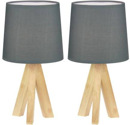 firstchoicelighting Set of 2 Hubert - Natural Wooden Tripod Lamps