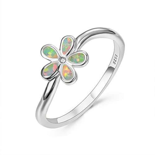 Netter Weiblicher Blauer Weißer Opal-ring-silber-farben-justierbare Hochzeits-ringe Für Frauen Boho-brautliebes-blumen-verlobungs-ring