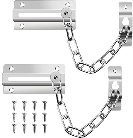 2 Pack Door Chain Lock, Chain Door Guard with 12 Screws, Sturdy & Rust-Resistant Steel Chain Locks for Inside Door and Extra Front Door Lock Child Safe (Silver)