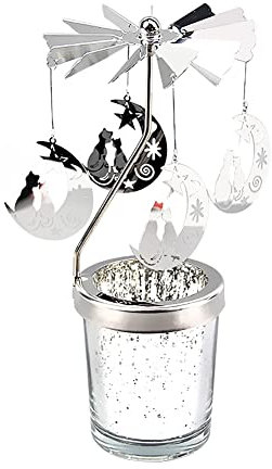 Rotierende Kerzenhalter,Spinning Kerzenhalter Silber Karussell-Teelicht Kerzenständer Vintage Teelichthalter Kerzenhalter für Tischdeko Wohnzimmer Weihnachtsdeko Zuhause Hochzeit,Katze