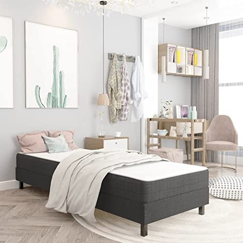 Tidyard Boxspring Bettgestell mit Lattenrost Bettrahmen Doppelbett/Einzelbett Gästebett Bett Jugendbett für Schlafzimmer Gästezimmer Schlafzimmerbett Schlafzimmermöbel Grau Stoff 100x200 cm