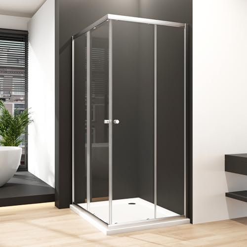 Eckeinstieg Duschkabine 80x100cm Doppel Schiebetür Duschabtrennung, Goezes 100x80cm Dusche Schiebetüren Duschkabine mit 6mm ESG Sicherheitsglas, Eckdusche Glas Duschwand Duschtür Höhe 185cm