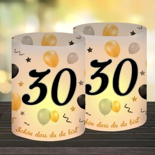12 Windlicht Tischdeko 30 Geburtstag, Happy Birthday Tischdeko 30. Geburtstag Frauen, 30 Geburtstagdeko Frau Mann, Geeignet für Teelichter oder Kerzen mit Schön DASS Du Da Bist und Eukalyptus