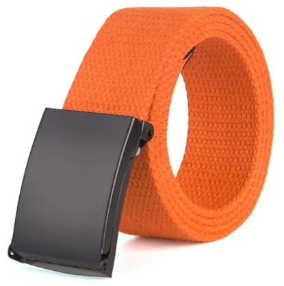 NEFLUM Einfarbiger Canvas-Gürtel, 3,8cm breit, für Herren und Damen, für Outdoor-Sport, Jeans, Bund mit schwarzer Schnalle, Orange, 130cm