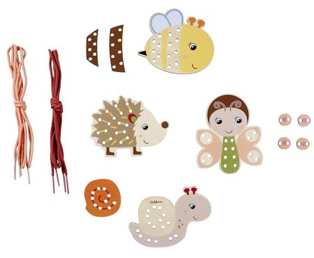 Eichhorn 100006846 - Fädelspiel mit 4 Tieren, unterschiedliche Schwierigkeitsstufen, fördert die Feinmotorik, entwicklungsunterstützendes Lernspiel aus 100% FSC zertifiziertem Buchenholz, ab 3 Jahren