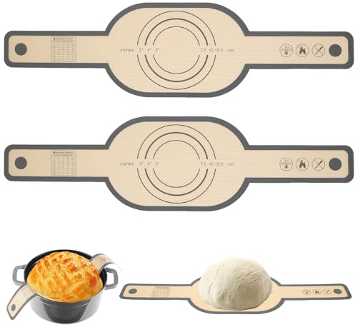 Keyohome 2Pcs Silicone Bread Sling, Non-Stick Silicone Baking Mat Sling Heat Resistant Silicone Dutch Oven Liner with Long Handle Reusable Silicone Bread Mat Silicone Baking Sheets for Transfer Dough
