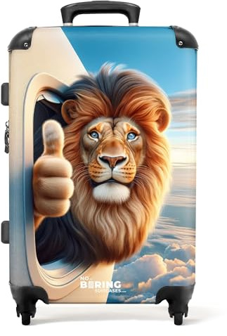 NoBoringSuitcases© Kinderkoffer, Kinderkoffer Jungen, Koffer Groß, Koffer | 72 L - Kinder, TSA Schloss, Kinder Trolley Jungen, Rollkoffer Mittelgroß, Koffer Mittelgroß (Löwe - Golden-Braun, 67 cm - )