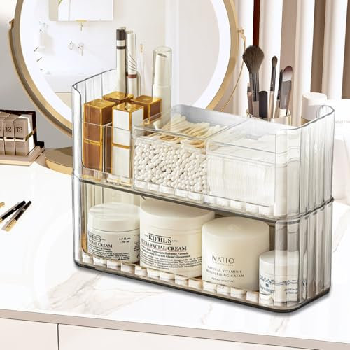 NAROSEBE Organizzatore Trucchi Trasparente In Acrilico Organizzatore Creme e Profumi Organizzatore Per Trucchi e Creme Scatola Portaoggetti Per Cosmetici Contenitore Trucchi Trasparente Per Bagno