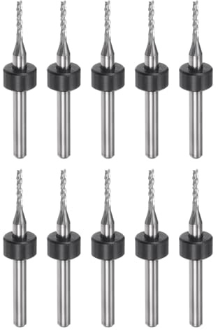 sourcing map 10pcs End Mill Bits 1.4mm Solid Carbide CNC Router Bits Engraving Cutter Tools for PCB Circuit Board Milling Machine Wood Carving, 1/8 Straight Shank