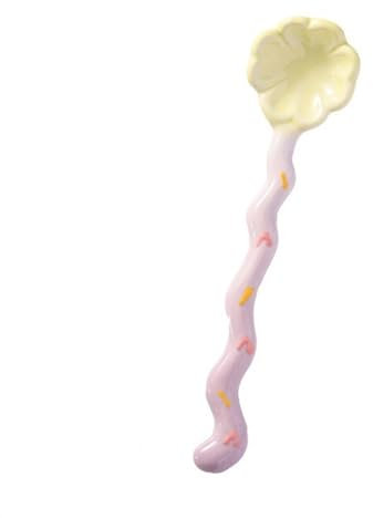 Spoon 1 PCS Ceramic Long Handle Spoon, Cute Flower Shaped Spoons, Espresso Spoons, Coffee Spoon，Dessert Spoon, Ice Cream Spoons, Tea Spoons Soup Spoon (Color : Yellow)