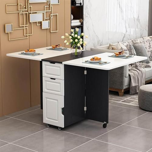 ASerZenith Klappbarer Esstisch, rechteckiger multifunktionaler Esstisch aus Holz mit Schubladenregalen, platzsparender Küchentisch, Esszimmertisch für kleine Wohnungen