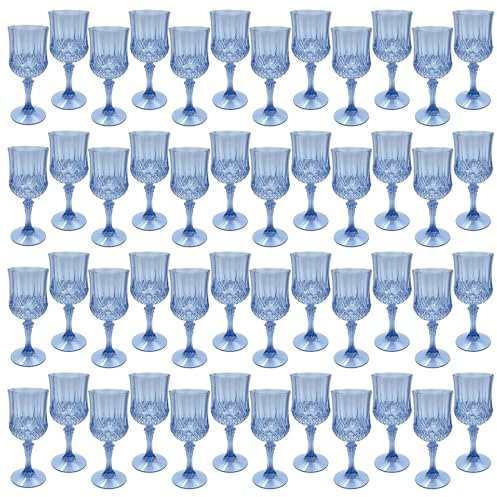 LEYIQU Copas de vino de plástico, copas de plástico estilo vintage, copas cordiales para el día de San Valentín, recepción de boda, suministros para fiestas de grandes eventos (48, azul)