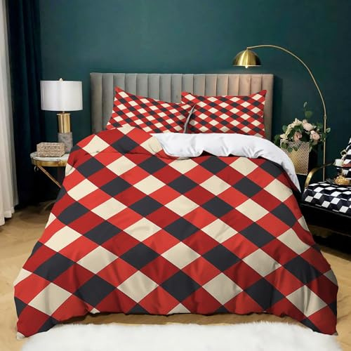 CozyRest Housse de Couette Plaid De Style Rétro Imprimé Set de Parure de lit 90x190 cm pour Enfants Adulte, avec 1 taie d'oreiller 65x65 cm, Doux et sans Repassage Microfibre pour lit 1 Personne