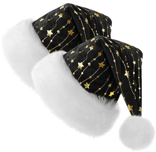 CITÉTOILE 2 Stück Plüsch Weihnachtsmützen für Erwachsene, Nikolausmütze für Männer und Frauen mit goldenen Foliensternen, weich gefütterte, luxuriöse Weihnachtsmannmützen aus Samt