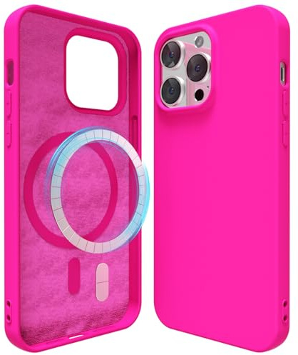 oakxco Custodia Magnetica Silicone per iPhone 15 Pro Max Cover, Compatibile con Ricarica Wireless Magsafe, Sottile Gel di Gomma Morbida, Carina e Trendy Copertura Rigida, Rosa Caldo