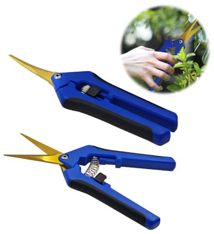 HAISHANG 2Pcs Professional Garden Scissors, Straight Tip&Curved Gardening Pruning Secateurs with Titanium Coated Blades, Flower Pruning Shears, Trimming Scissors for Plants Vegetables Fruits Rose