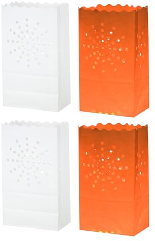 QUARKZMAN Weiße Papier Lichter Tüten 20Stk Sonnen Form Flammen Widerstandsfähig Laternen Kerzen Tüten für Weihnachten Hochzeiten Geburtstags Party Dekoration