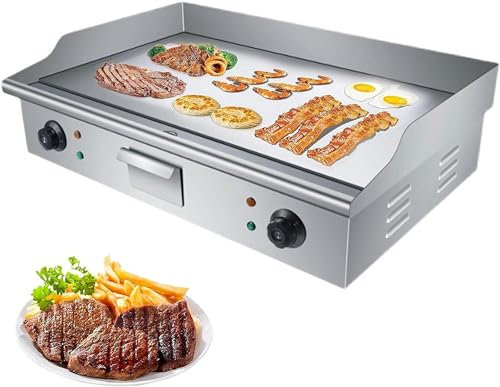 Commercial Electric Countertop Griddle Flat Top Grill Hot Plate BBQ, 4400W Teppanyaki Stainless Steel Grill With Dual Temperature Control 50-300℃ And Oil Leaking Hole For Kitchen Und Restaurant