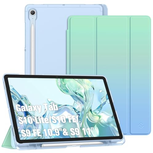 Fintie Hülle für Samsung Galaxy Tab S10 Lite/S10 FE/S9 FE 10.9&S9 11 | Schlank Dreifach-Ständer Tablet Schutzhülle mit Transluzenter Rückseite, S Pen Halter, Auto Sleep/Wake, Farbverlauf
