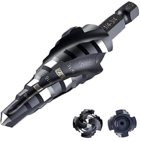 M35 Cobalt HSS Step Drill Bit 4 Spiral Flute 1/8-1/2 Impact Stepped Drill Wear-Resistant Tiain Coated 1/4 Shank(OR02)