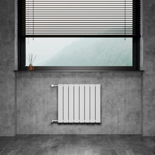 WITEN&NOCK Designheizkörper Flach Paneelheizkörper Weiß 600 x 550 mm Doppellagig mit Seitenanschluss Austauschheizkörper Nabenabstand 500 mm inkl. Thermostatventile
