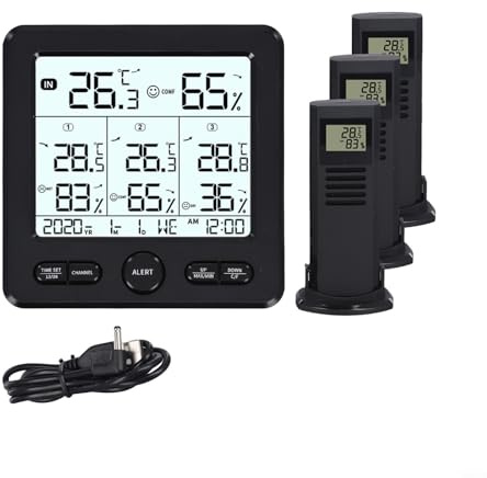 Entgoinggo Weather Station, Digital Humidity Meter Wireless Indoor Outdoor Thermometer Humidity Monitor, Radio Weather Station Kit for Home Office Warehouse(Black)