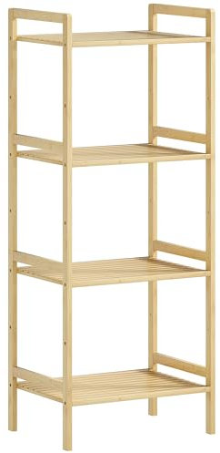 HOMCOM 4-Tier Bamboo Bathroom Storage Shelf, Freestanding Shelving Unit with Adjustable Rack for Kitchen Bathroom Living Room, Natural Wood Finish