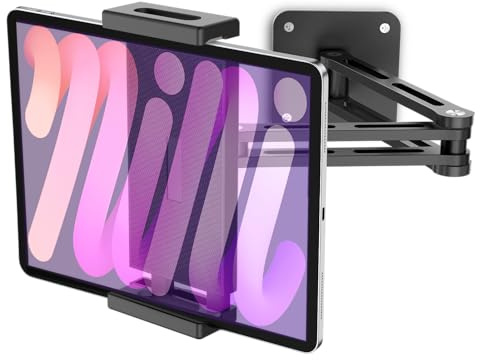 Urmust Support Mural pour Tablette, Rotation à 360°, Support Mural réglable pour iPad, avec Bras Extensible en Aluminium réglable pour iPad/Galaxy Tab/Kindle, Tous Les téléphones de 4,7 à 13