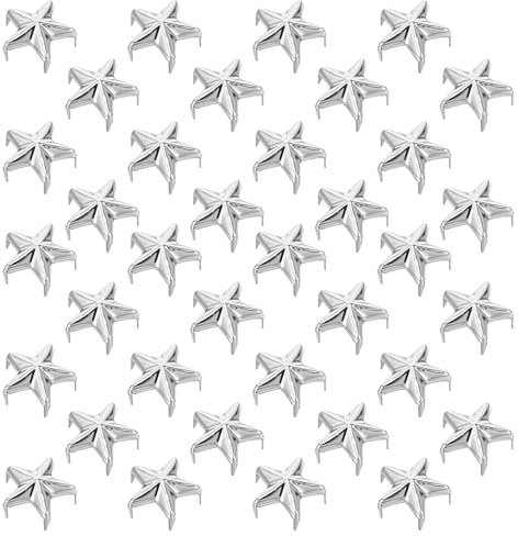 200 remaches de estrella de 10 mm para ropa, remaches de estrella de metal plateado, pequeñas estrellas, tachuelas, tachuelas de garra, remaches de piel para punk, rock, cinturón, bolsa, zapatos