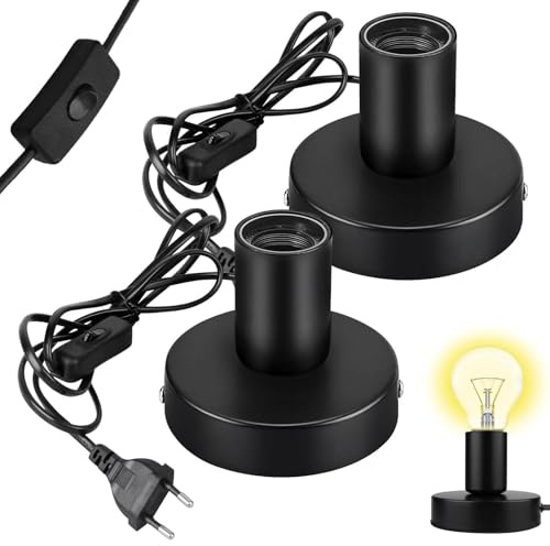 GOMETY 2 portalámparas E27 con interruptor, portalámparas E27, casquillo E27 con cable de alimentación de 1,8 m, interruptor de cable para bricolaje, lámpara colgante colgante, lámpara de escritorio