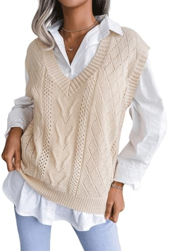 YKDLLF Pull Femme Chic Chaud Couleur Unie Col V sans Manches Hiver Pull Femme Hiver Col en V Chaud Élégant sans Manches Doux Sweater Automne