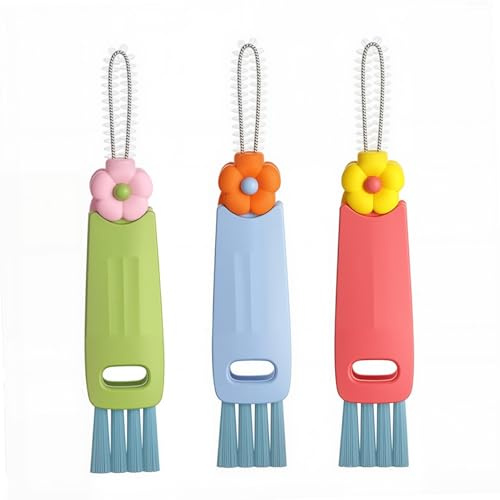 OIHCAZ 3-in-1 Multifunctional Cup Lid Cleaning Brush 3PCS, Bottle Crevice Cleaning Brushes for Bottle Gap Tight Spaces Cup Multifunctional Cleaning Brush for Home Kitchen Cleaning Tools