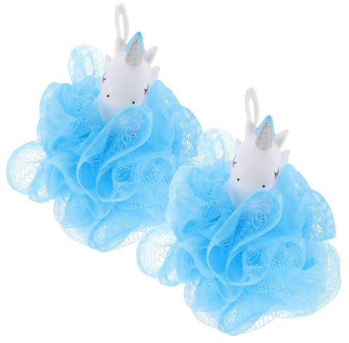 Esponja de Baño Unicornio Infantil 2 Piezas de Malla | Bolas de Ducha para Ñiño y Niños, Exfoliante Corporal Espuma Abundante, Uso Interior en Casa
