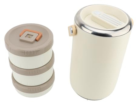 Jiawu La Lonchera Aislada de 3 Niveles está Aislada para Acampar, una Lonchera de Acero Inoxidable, una Capacidad de 2.6L (WHITE)