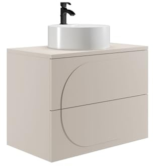 Vente-unique-Mueble de baÒo suspendido con Lavabo sobre encimera Redondo - Beige - 80 cm - VUTOMA