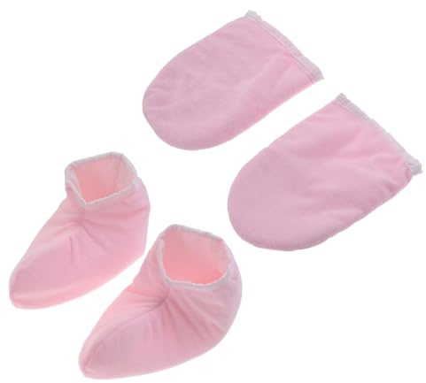 Mobestech 2paare Paraffinwachshandschuhe mit Druckknopfverschluss für Hände und Füße Isolierende Frottee-handschuhe für Wärmetherapie Waschbar mit Polyesterfutter
