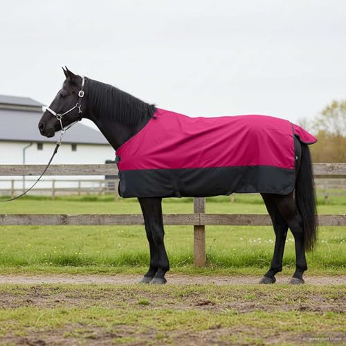 Runheo Hästfilt av polyester, rosa och svart, 85 cm, vattentät, ventilerande, slitstark och värmande, perfekt för stall, vide, utomhus och ridsport i regn och vinter