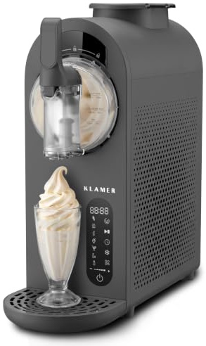 KLAMER Softeismaschine, Eismaschine & Slush Maschine mit 7 Programmen | Softeis, Slushie, Frappé uvm, 1,5L Fassungsvolumen Automatische Reinigung, kein Eis erforderlich, mit digitalem Rezeptbuch