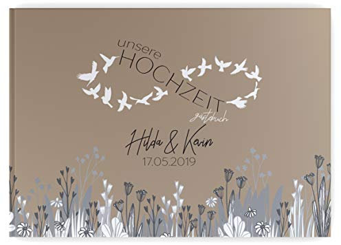 Partycards Gästebuch Hochzeit, Gästebuch Personalisiert - Hochzeit Gästebuch A4 Quer, Hardcover Bindung, 52 Blatt/104 Seiten beschreibbar, personalisierbar mit Namen und Datum Hochzeitsgeschenk